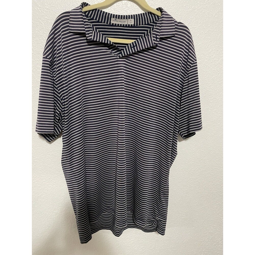 Peter Millar Tour Fit Polo Shirt Men's XL Purple Striped Performance Golf